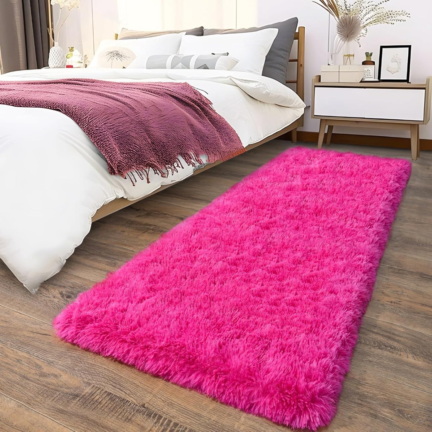 Alfombra Peludita Pasillera 50x200cm Decorativa Rosada