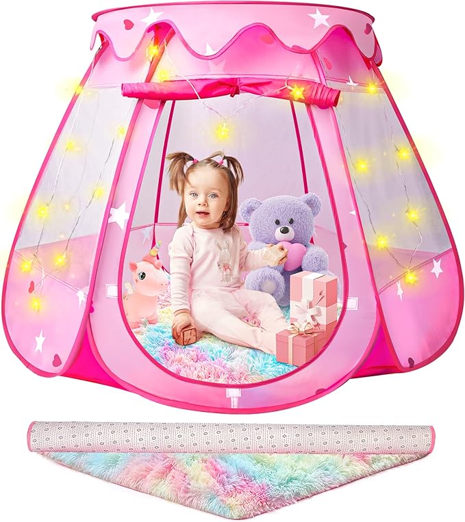 Carpa Hexagonal Plegable Portátil Niña Rosada 114x92cm
