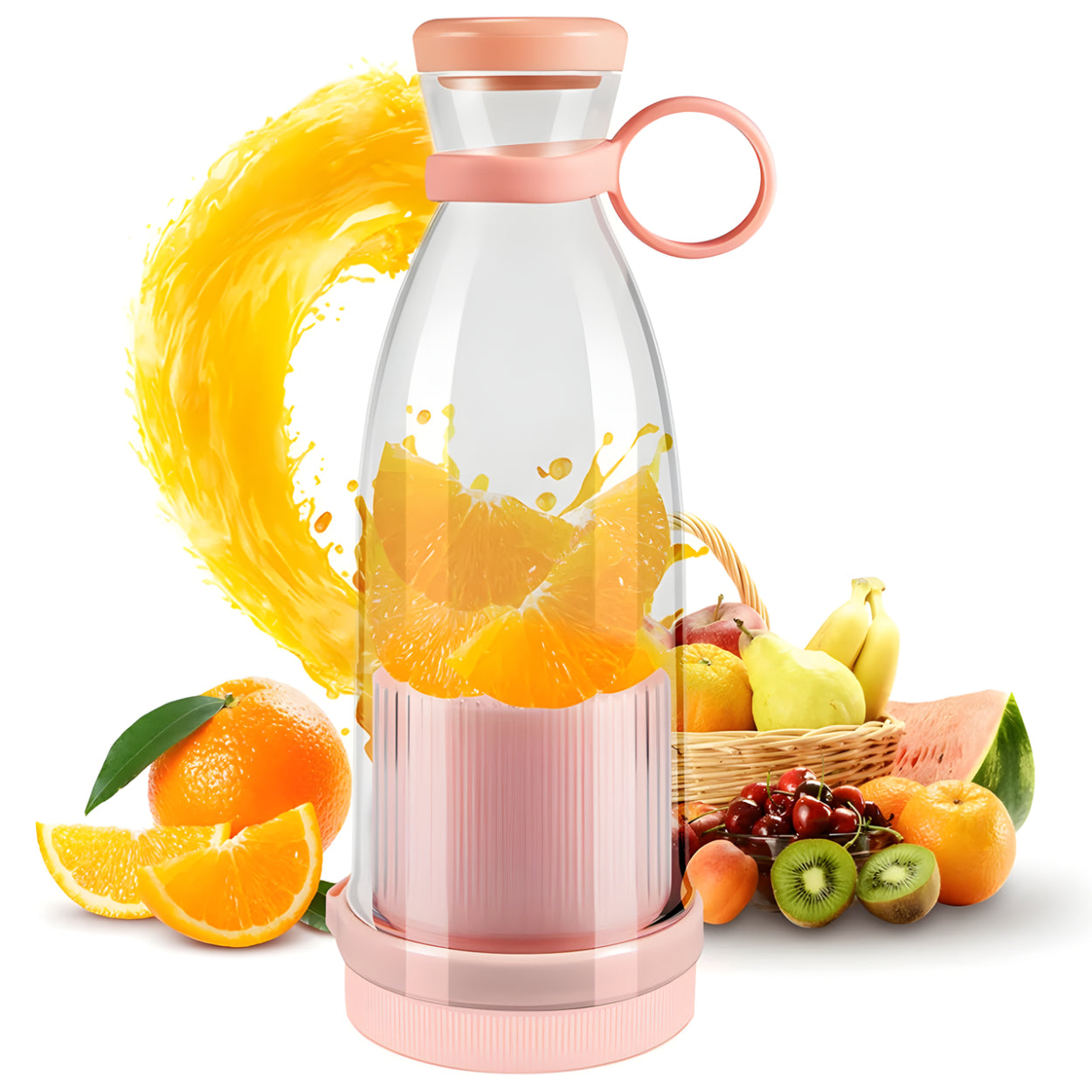 Juguera Vaso Portátil USB Recargable 420ml Rosada