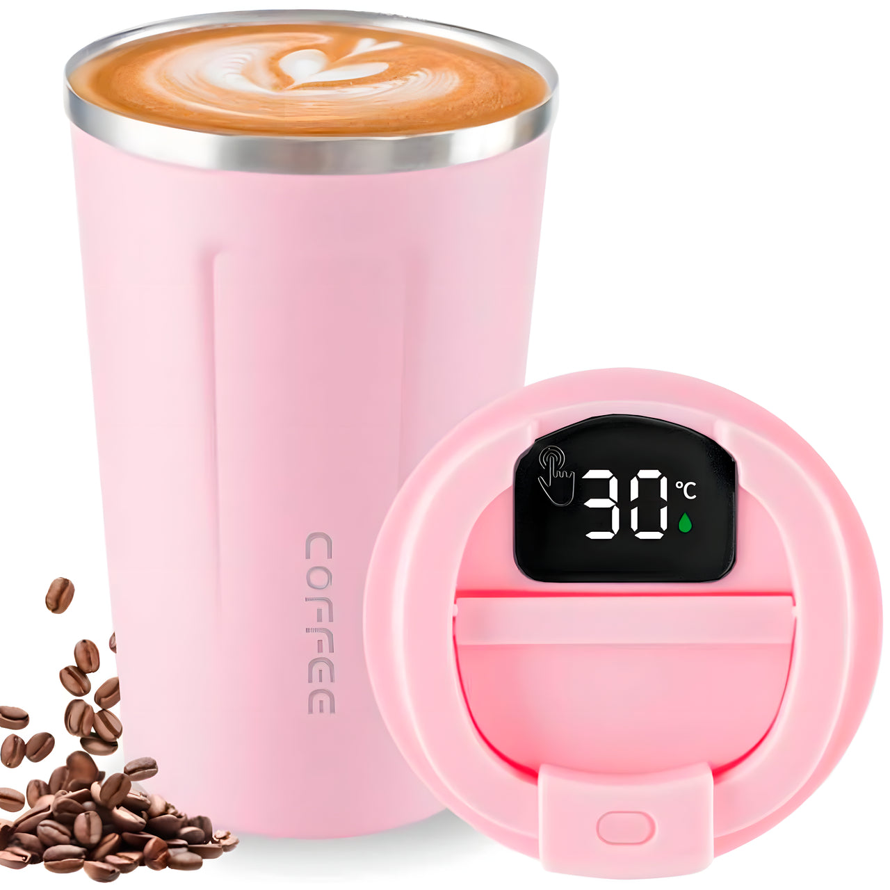 Vaso Térmico Digital 380ml Acero Inox. Rosado
