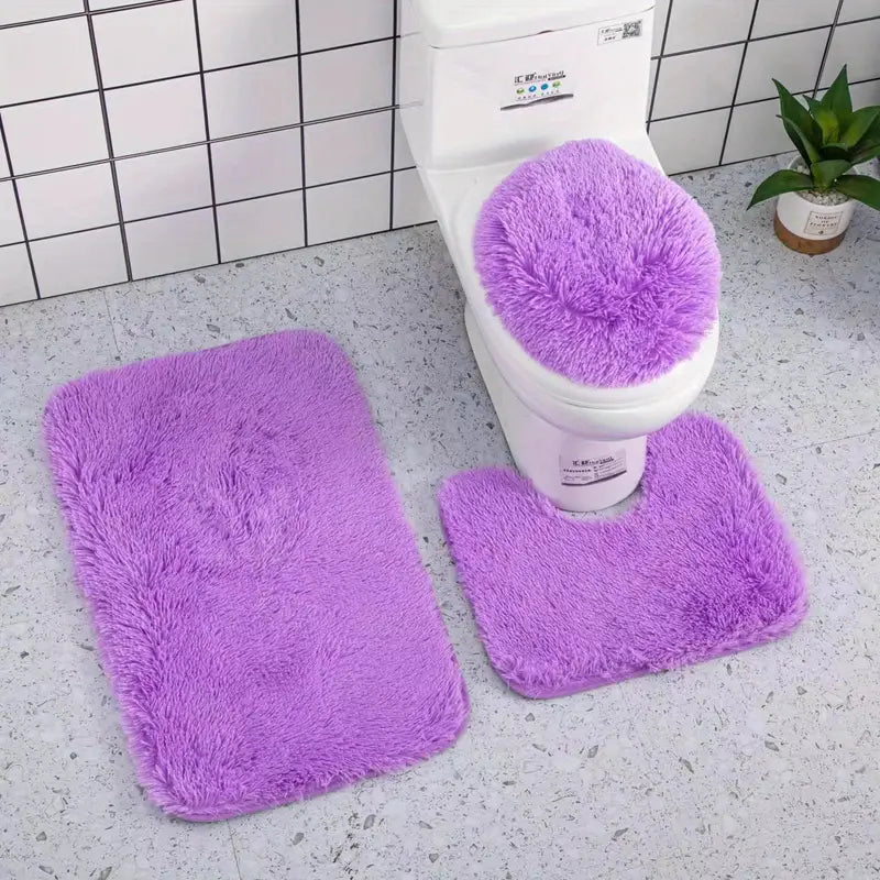Set Baño Alfombra Peludito 3 Piezas Morado Netzo
