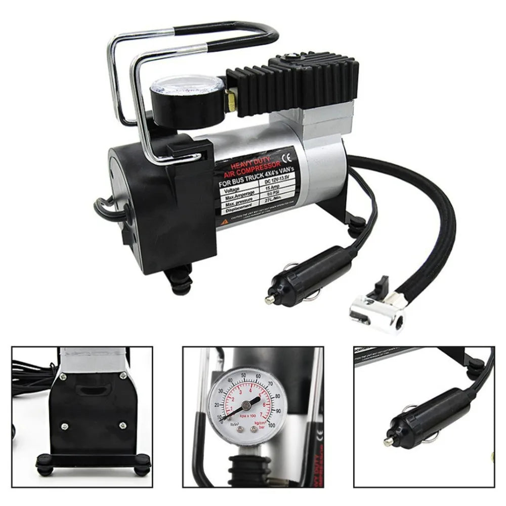 Compresor Inflador Aire Metalico Neumaticos Vehiculo Auto Moto 12v 150 PSI Multifuncional