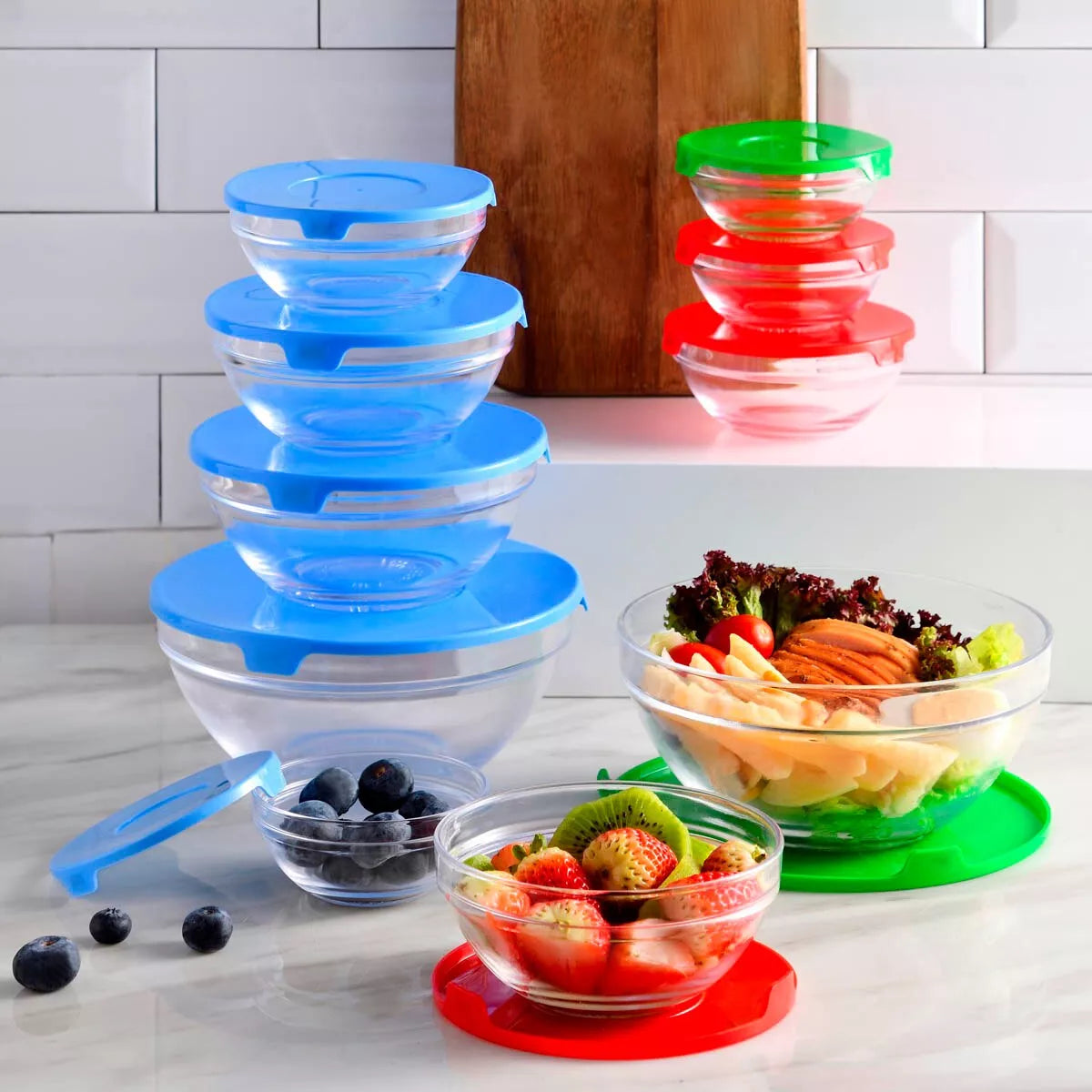 Set 5 Fuentes Vidrio C/Tapa Hermética Alimentos Cocina