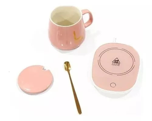 Taza C/ Calentador Eléctrico + Cuchara y Caja Rosada