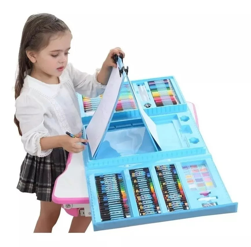 Maleta Set Arte Niños 208 Piezas Dibujo Portátil Celeste