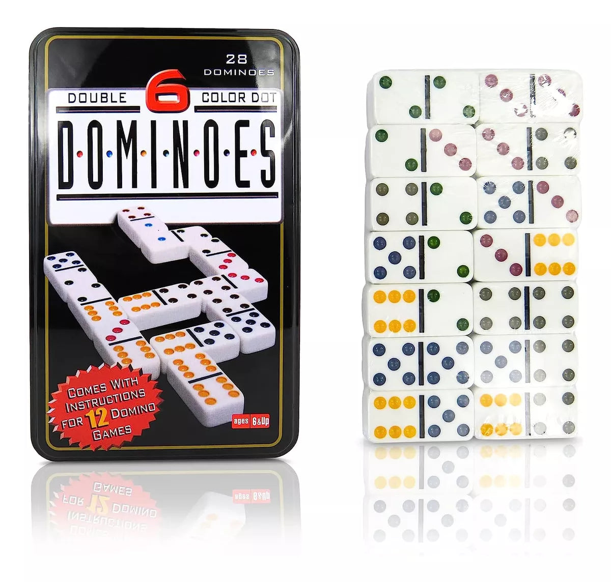 Dominó Chancho Caja Metálica 28 Pzs Puntos Colores