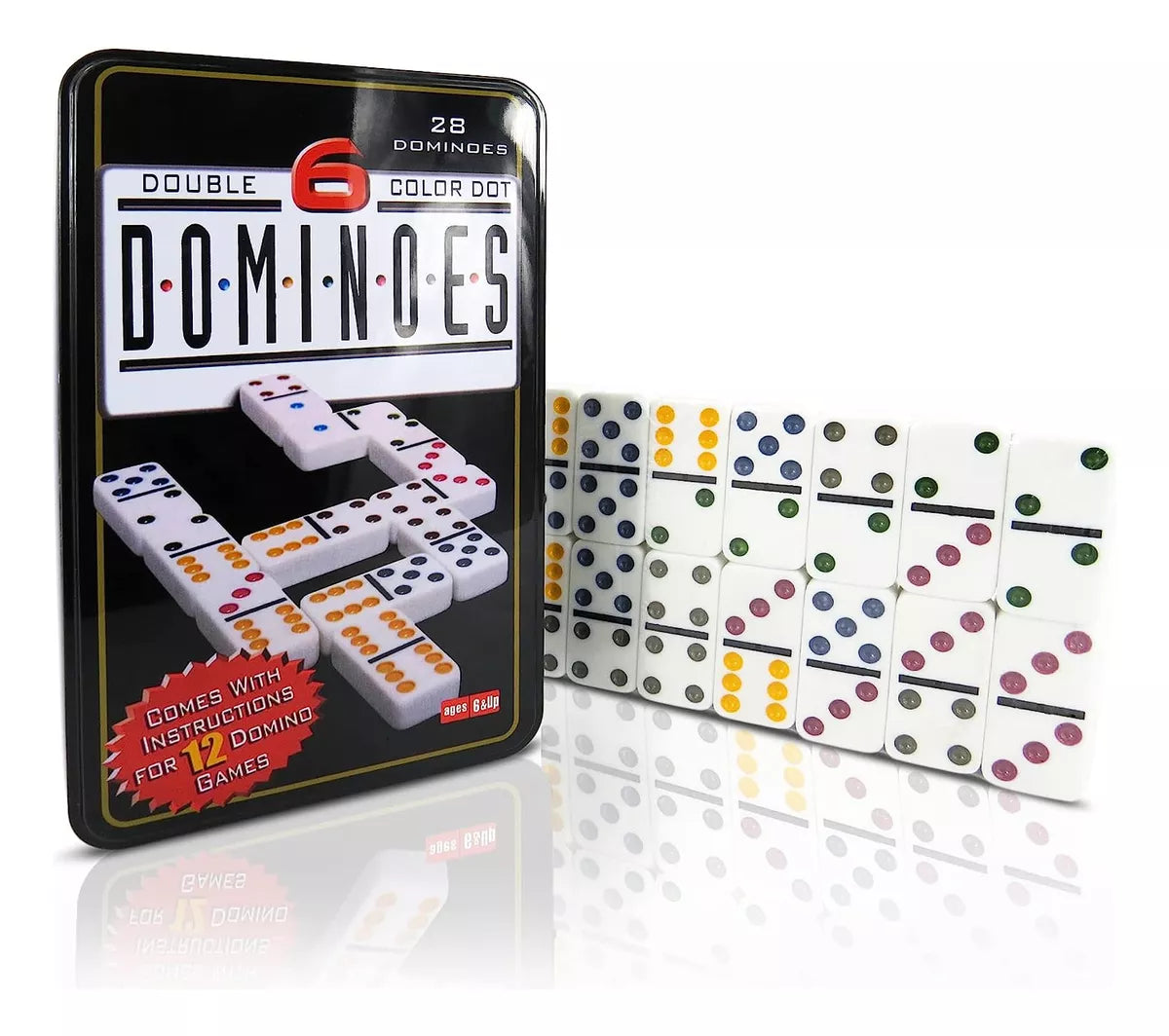 Dominó Chancho Caja Metálica 28 Pzs Puntos Colores