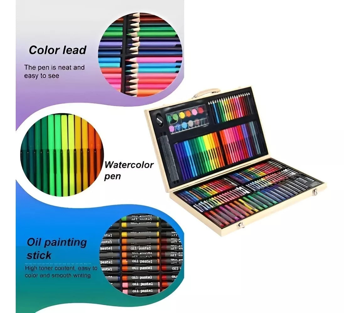 Maleta Set Arte 180 Pzas: Lápices Pintura Madera