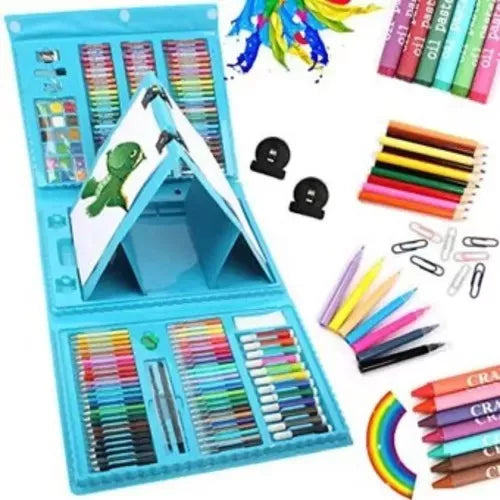 Maleta Set Arte Niños 208 Piezas Dibujo Portátil Celeste