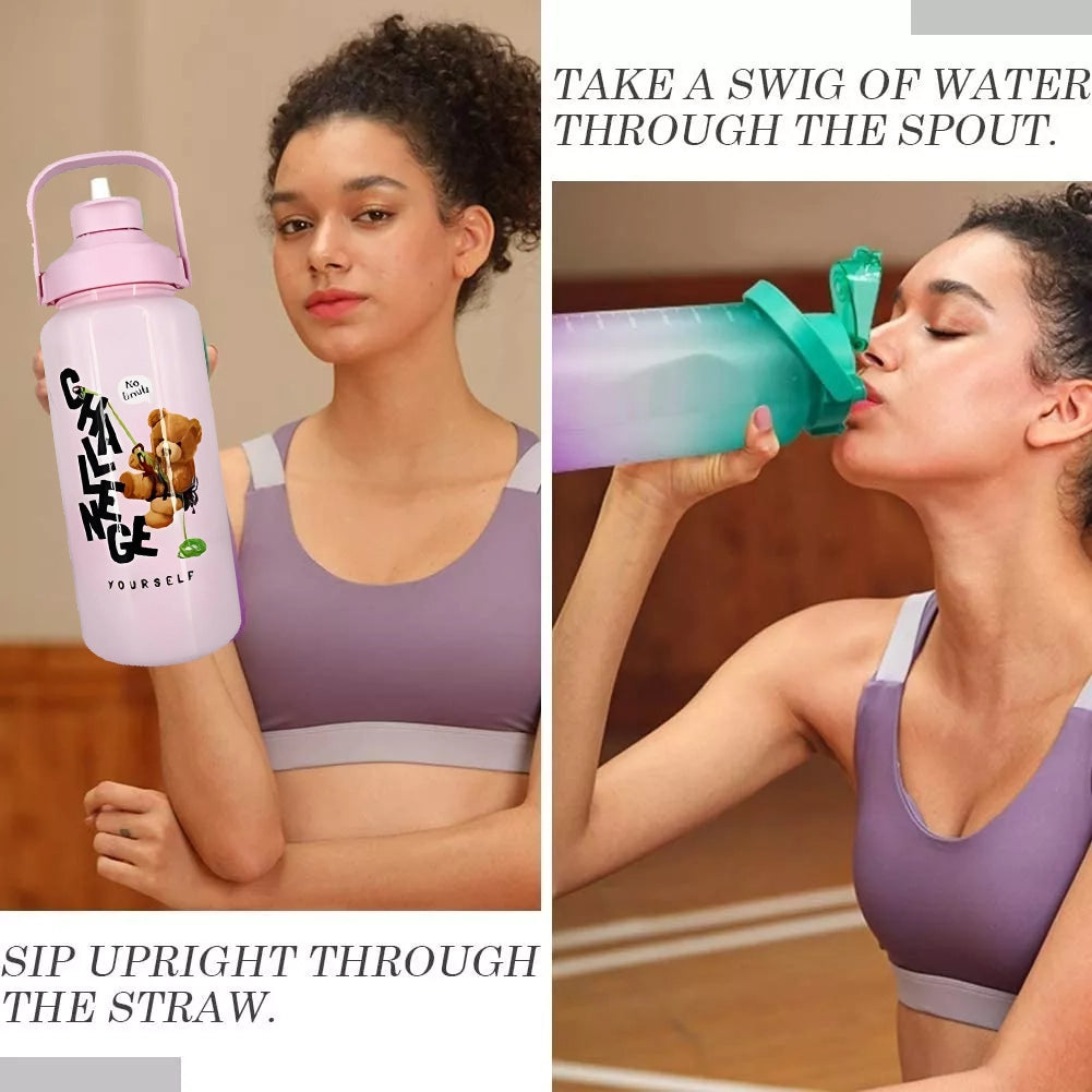 Botella Agua Deporte Motivacional 2 Litros con Bombilla