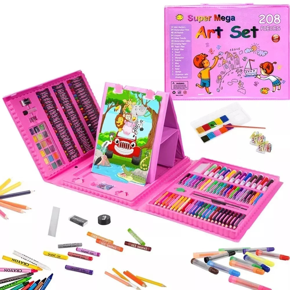 Maleta Set Arte Niños 208 Pzs Dibujo Grande Rosada