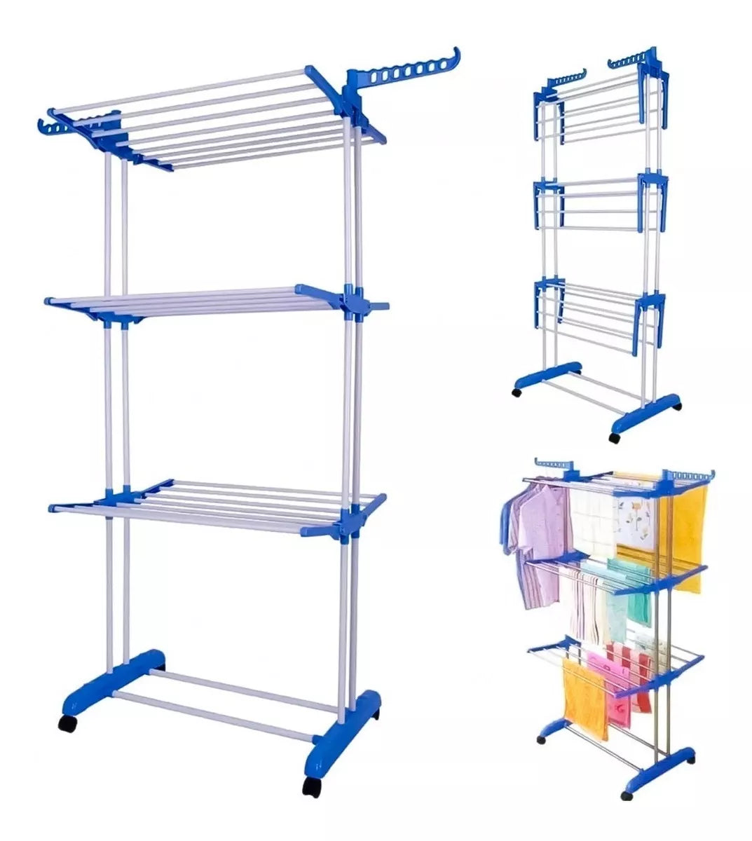 Tendedero Plegable 3 Niveles Ruedas Acero Organiza Ropa