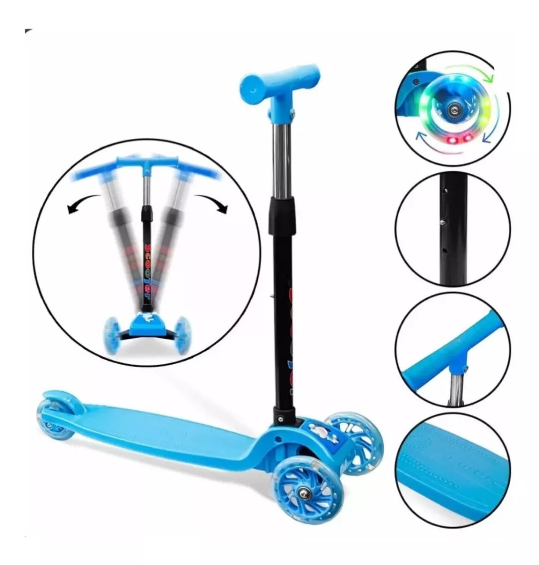 Scooter Monopatín Niños Regulable Luces LED Freno Rojo