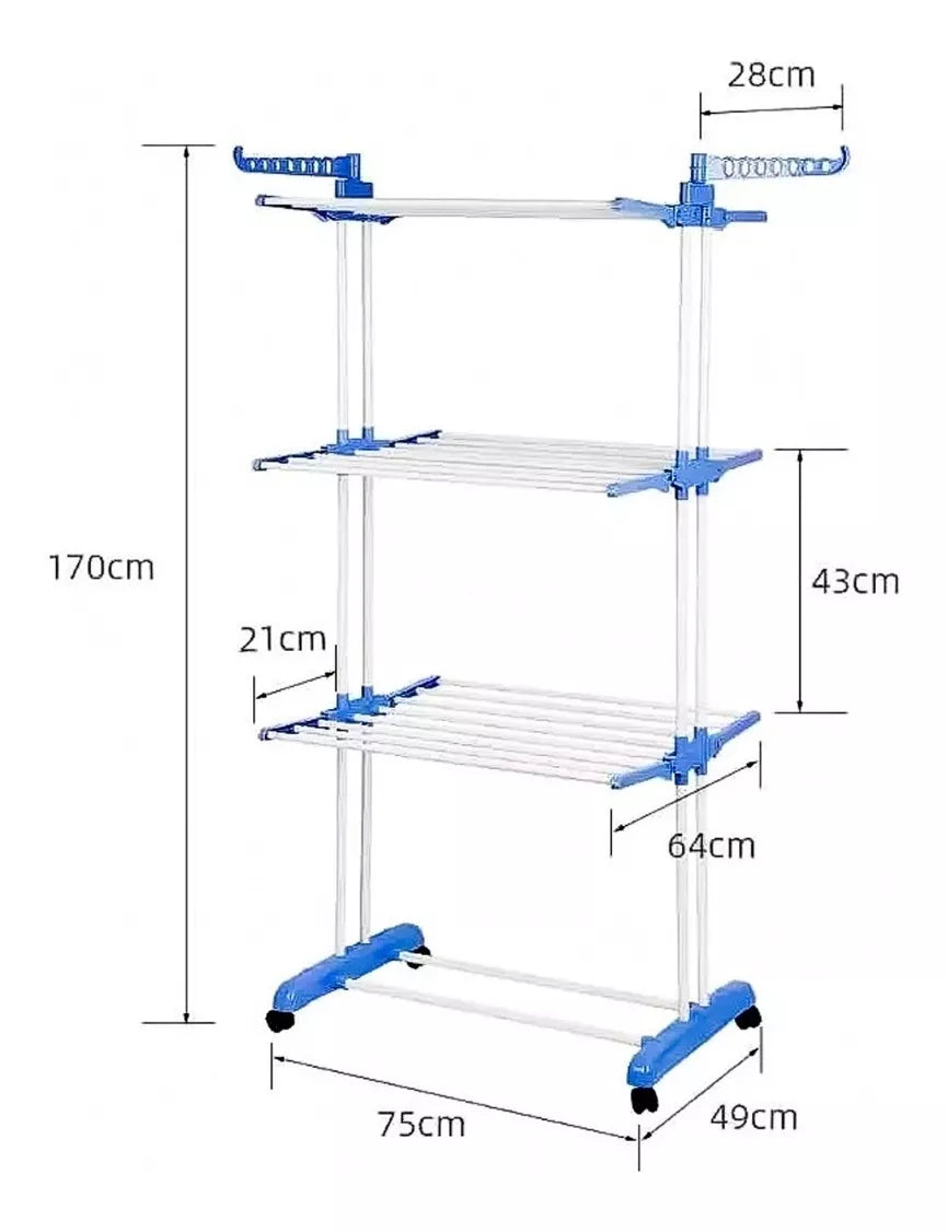 Tendedero Plegable 3 Niveles Ruedas Acero Organiza Ropa