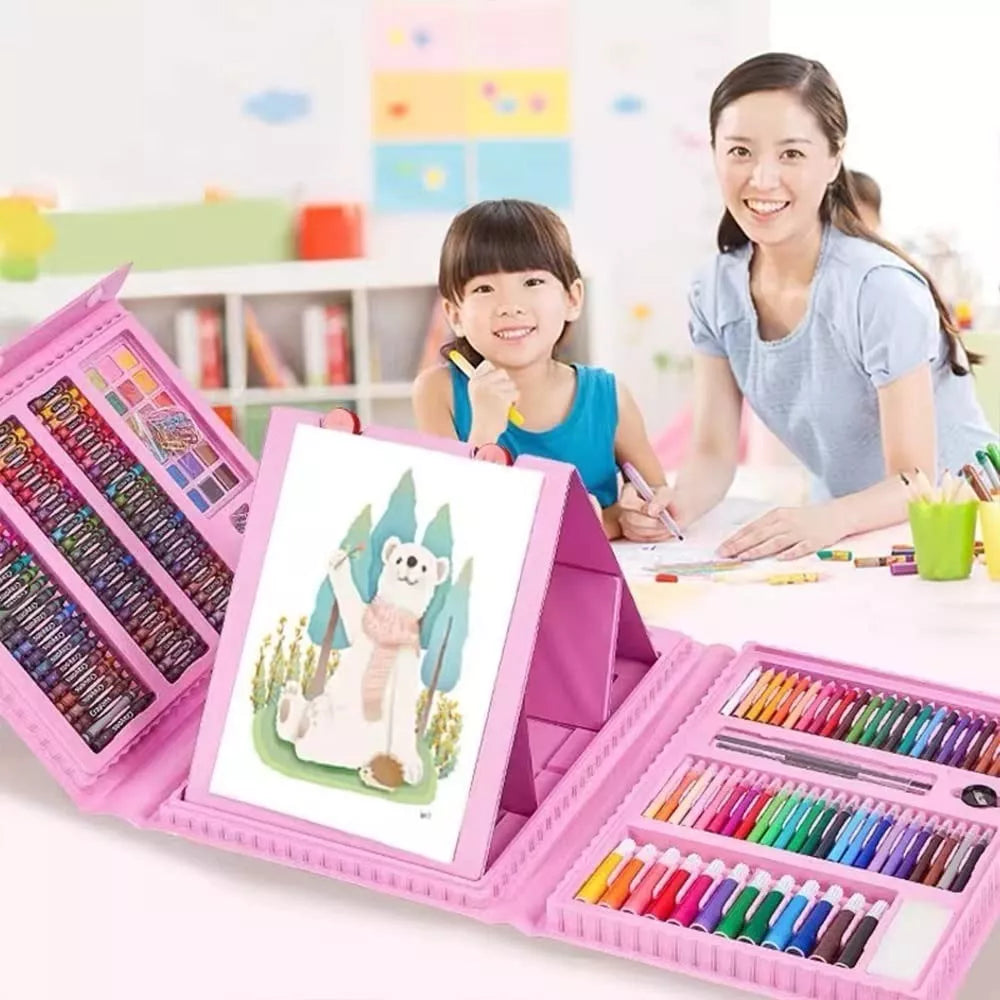 Maleta Set Arte Niños 208 Pzs Dibujo Grande Rosada