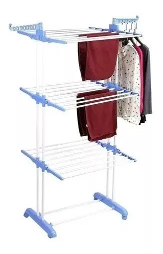Tendedero Plegable 3 Niveles Ruedas Acero Organiza Ropa