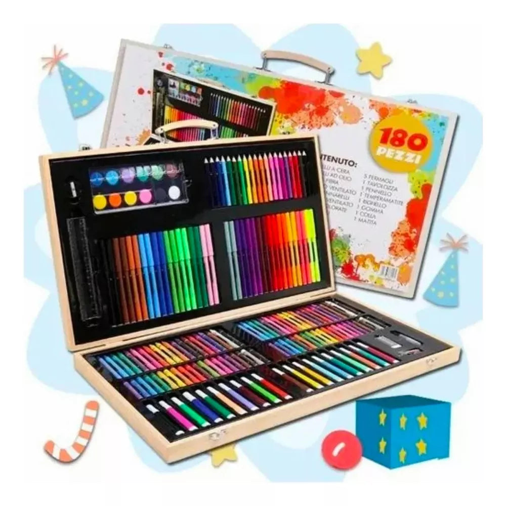 Maleta Set Arte 180 Pzas: Lápices Pintura Madera