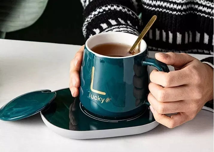 Taza C/ Calentador Eléctrico + Cuchara y Caja Verde