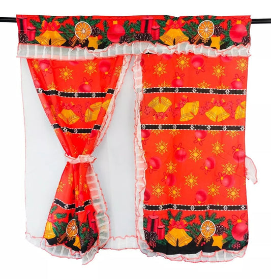Cortina Cocina Navidad 120x120cm Visillo Set Festivo