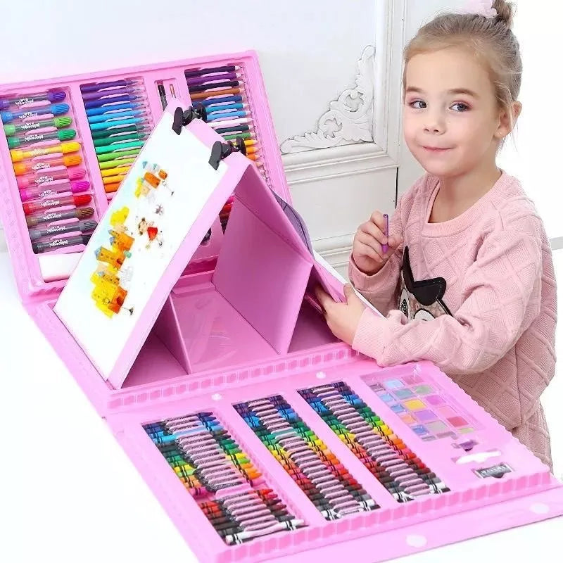 Maleta Set Arte Niños 208 Pzs Dibujo Grande Rosada