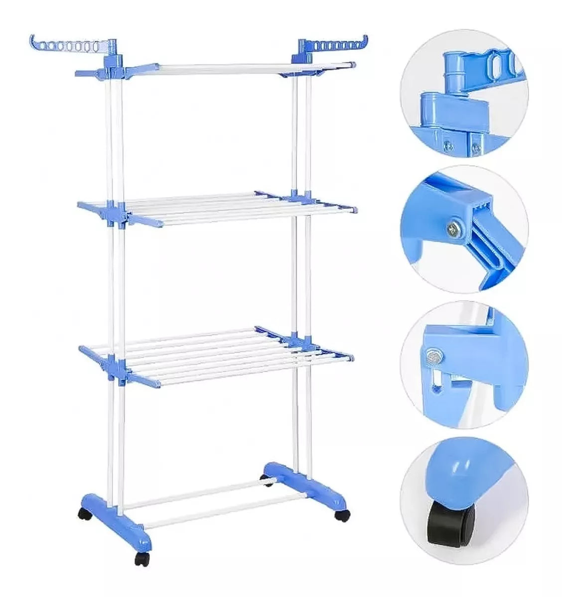 Tendedero Plegable 3 Niveles Ruedas Acero Organiza Ropa