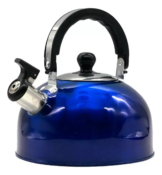 Tetera Acero Inox 1.8L Silbato Abre Fácil Cocina Azul