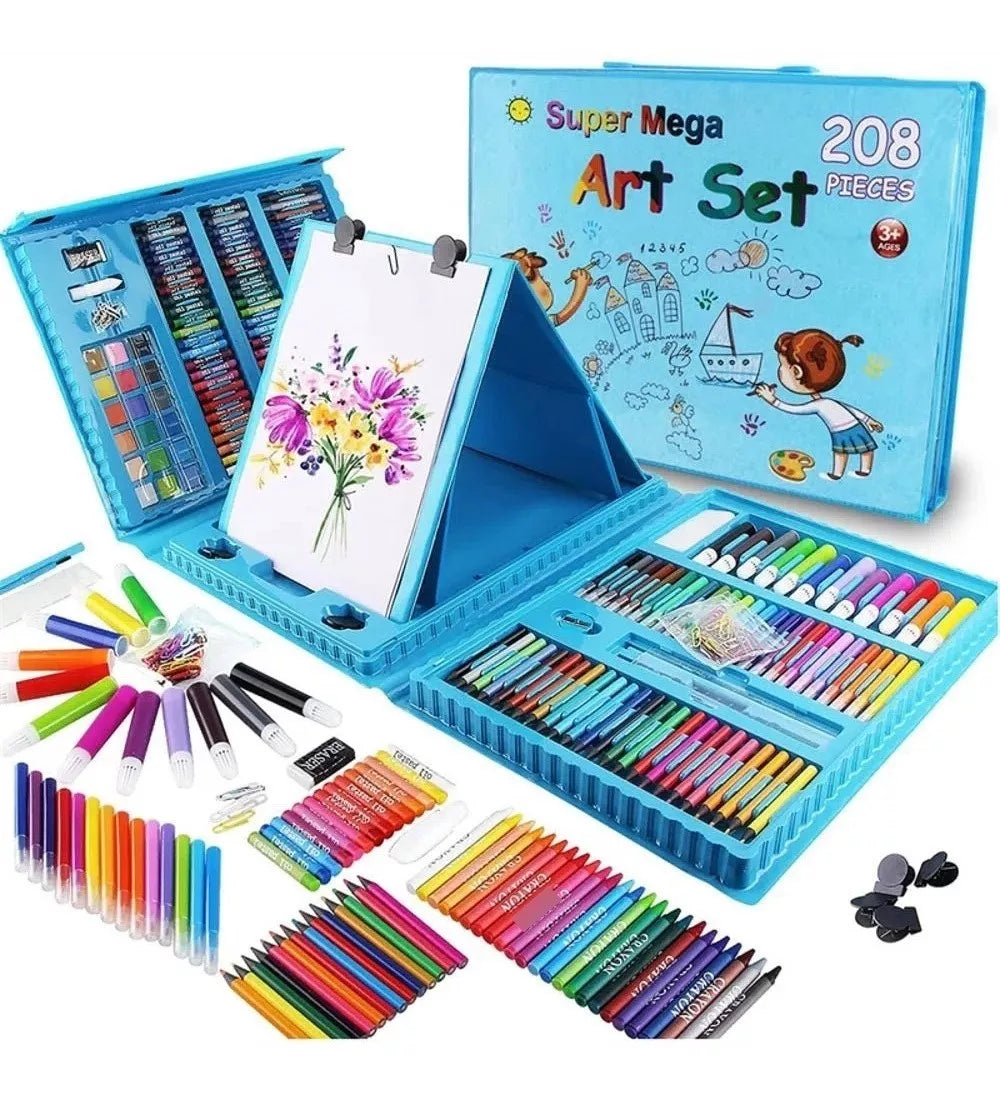 Maleta Set Arte Niños 208 Piezas Dibujo Portátil Celeste