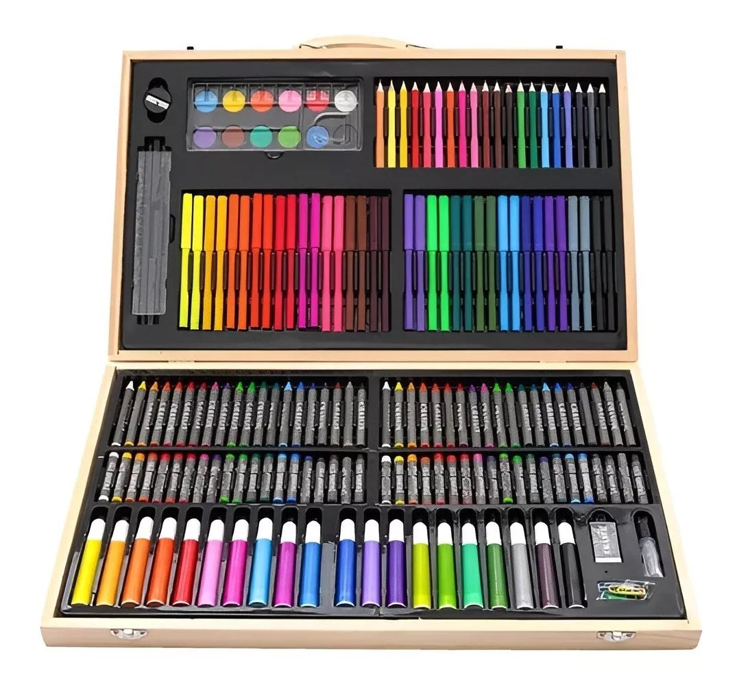 Maleta Set Arte 180 Pzas: Lápices Pintura Madera