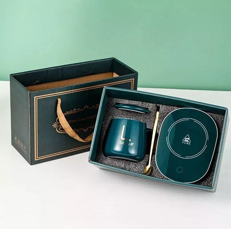 Taza C/ Calentador Eléctrico + Cuchara y Caja Verde