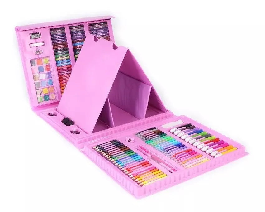 Maleta Set Arte Niños 208 Piezas Dibujo Portátil Rosado