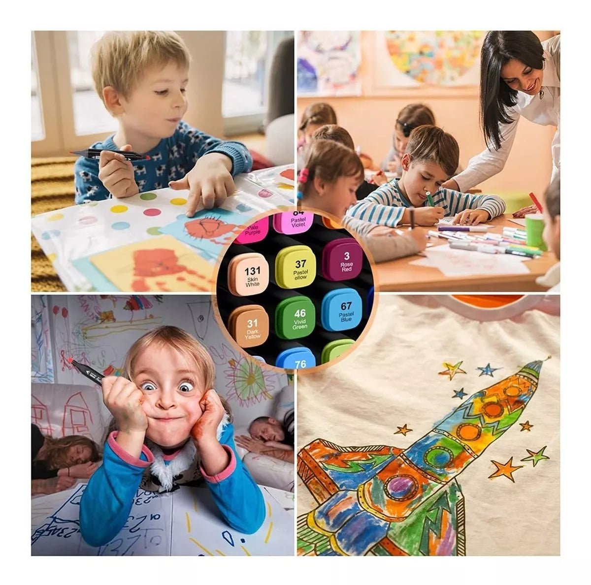 Set 24 Marcadores Doble Punta Con Estuche Plumones Artístico