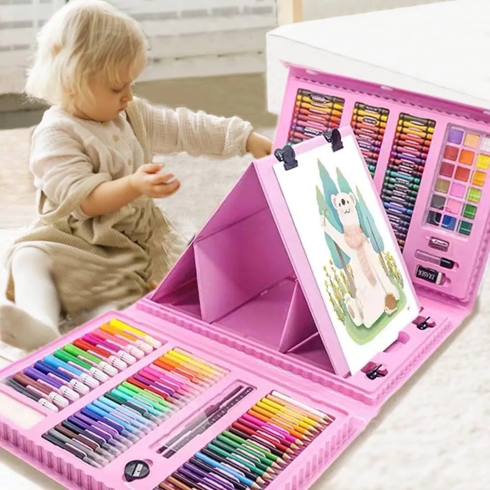 Maleta Set Arte Niños 208 Piezas Dibujo Portátil Rosado