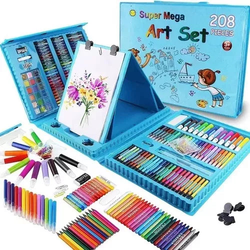 Maleta Set Arte Niños 208 Pzs Dibujo Grande Celeste