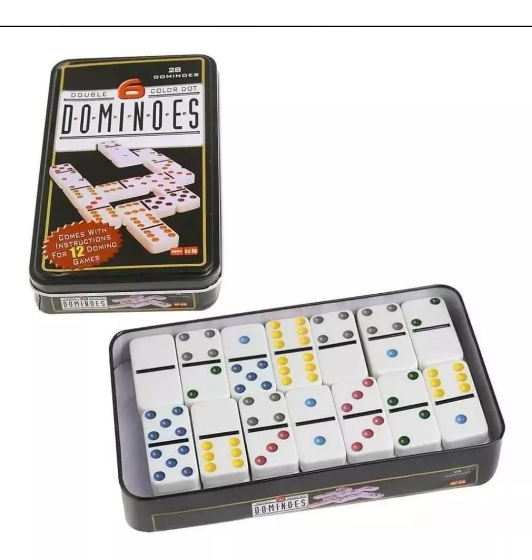 Dominó Chancho Caja Metálica 28 Pzs Puntos Colores