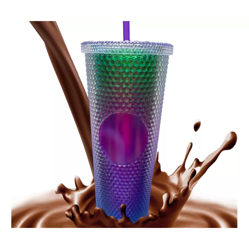 Vaso Tipo Starbucks Brillante Glitter 710ml. Bombilla
