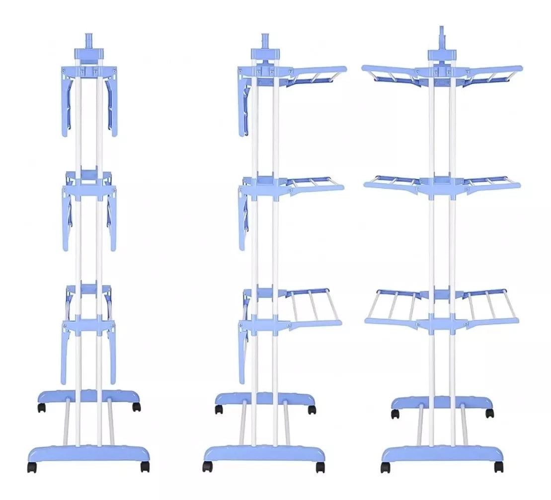 Tendedero Plegable 3 Niveles Ruedas Acero Organiza Ropa