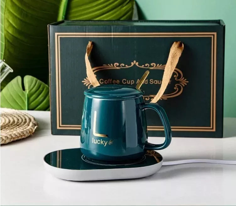 Taza C/ Calentador Eléctrico + Cuchara y Caja Verde