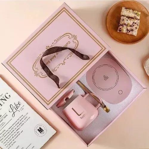Taza C/ Calentador Eléctrico + Cuchara y Caja Rosada