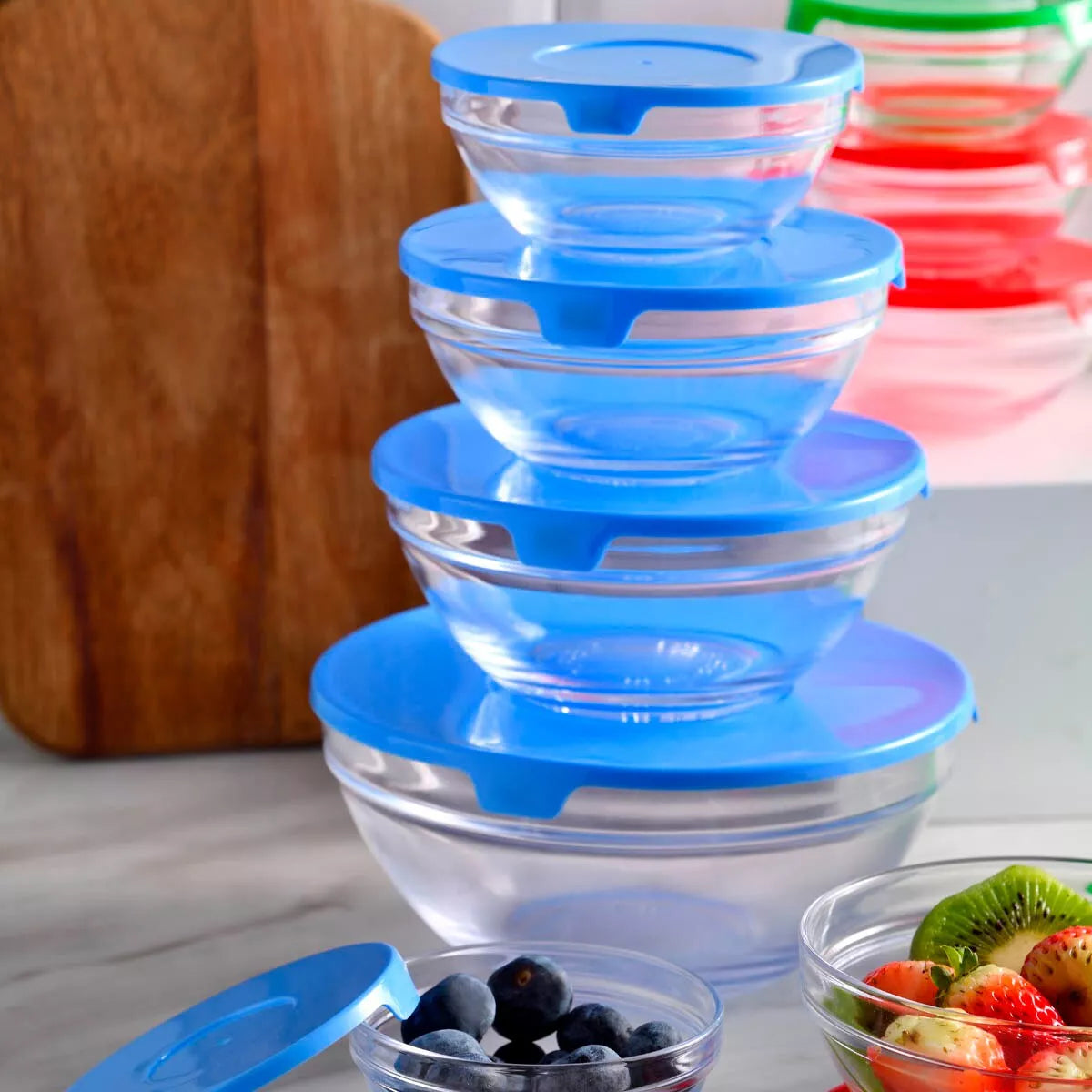 Set 5 Fuentes Vidrio C/Tapa Hermética Alimentos Cocina