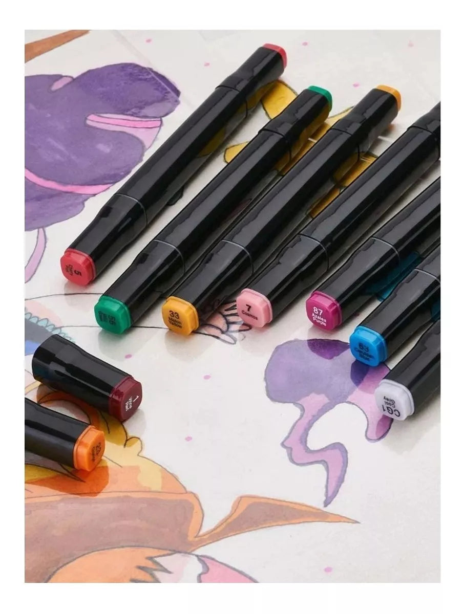 Set 24 Marcadores Doble Punta Con Estuche Plumones Artístico