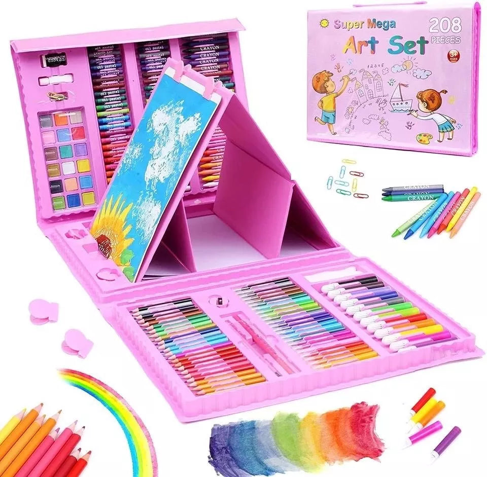 Maleta Set Arte Niños 208 Pzs Dibujo Grande Rosada