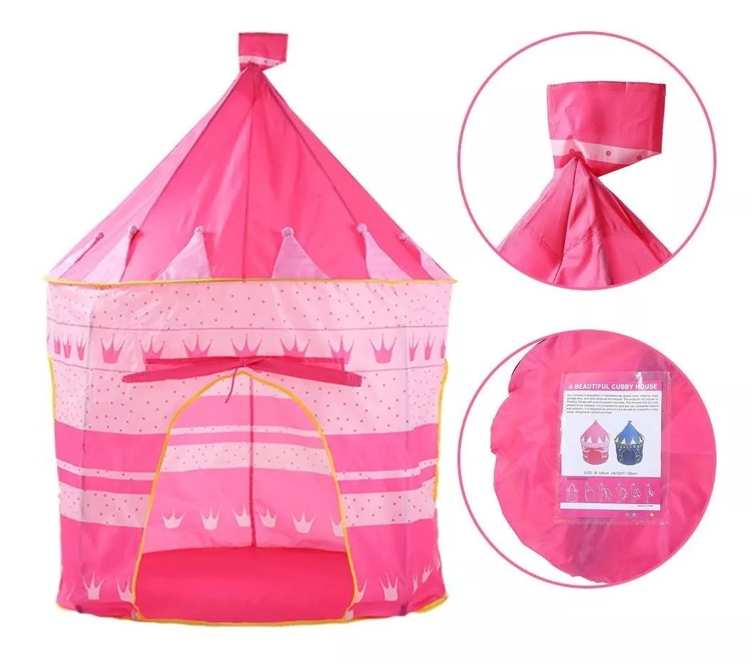 Carpa Castillo Plegable Portátil Niña Rosada 135x105cm