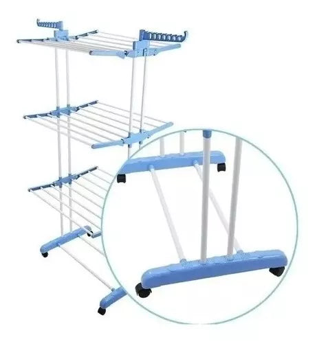 Tendedero Plegable 3 Niveles Ruedas Acero Organiza Ropa