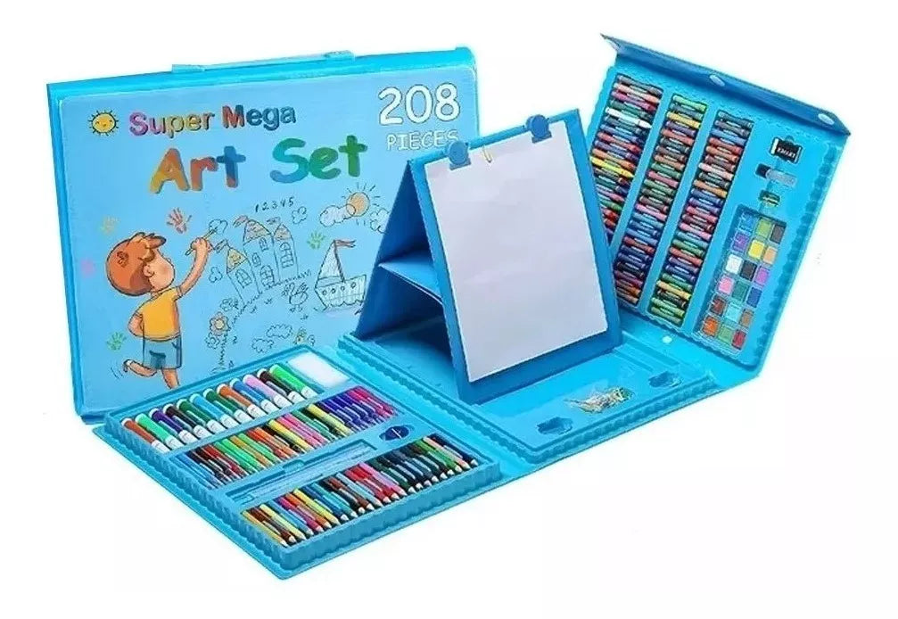 Maleta Set Arte Niños 208 Piezas Dibujo Portátil Celeste