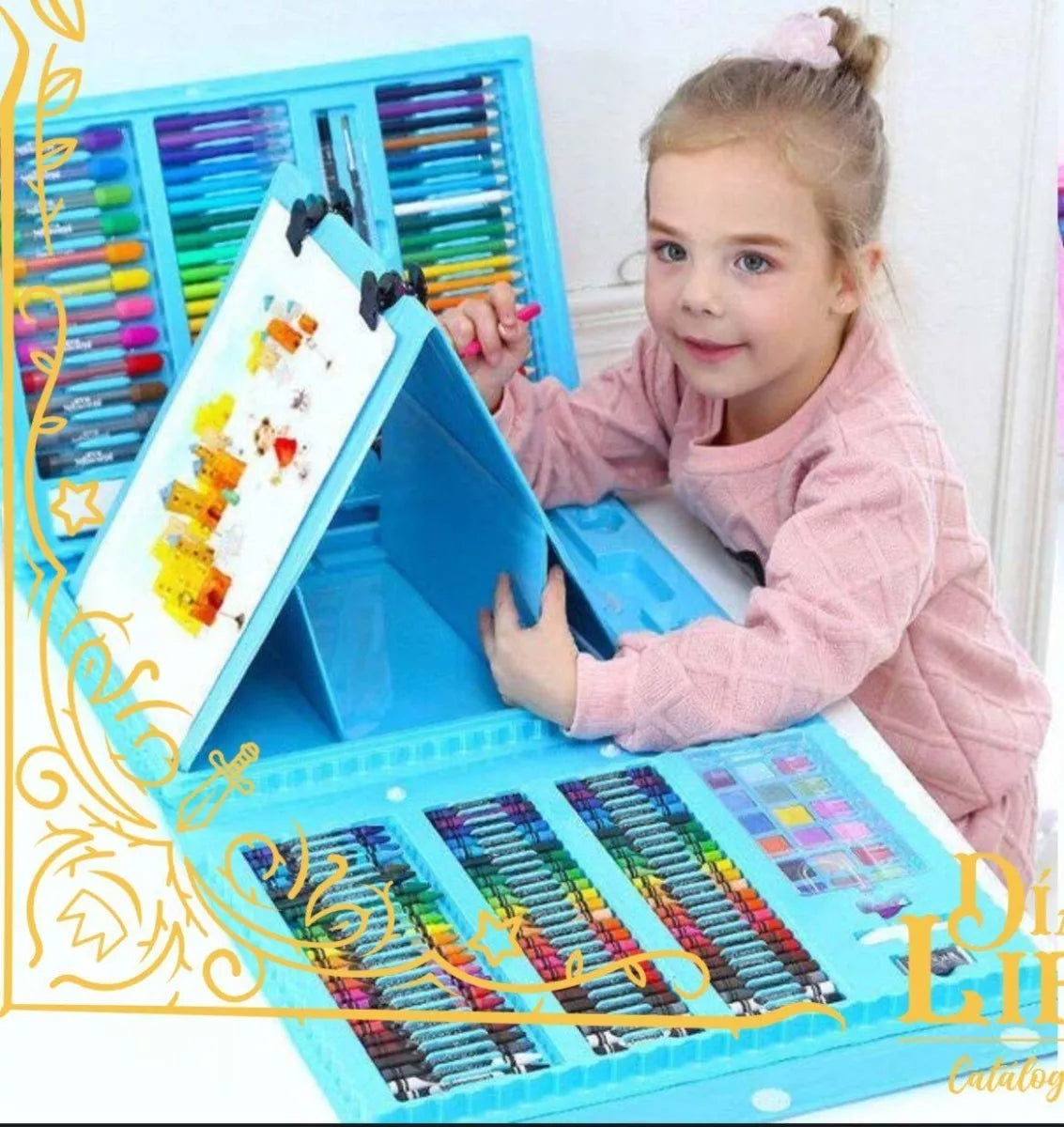 Maleta Set Arte Niños 208 Piezas Dibujo Portátil Celeste
