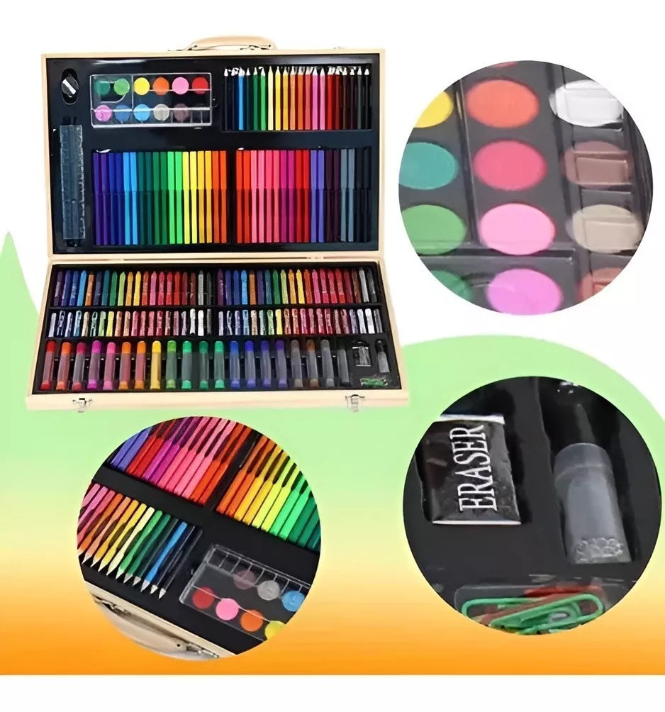 Maleta Set Arte 180 Pzas: Lápices Pintura Madera