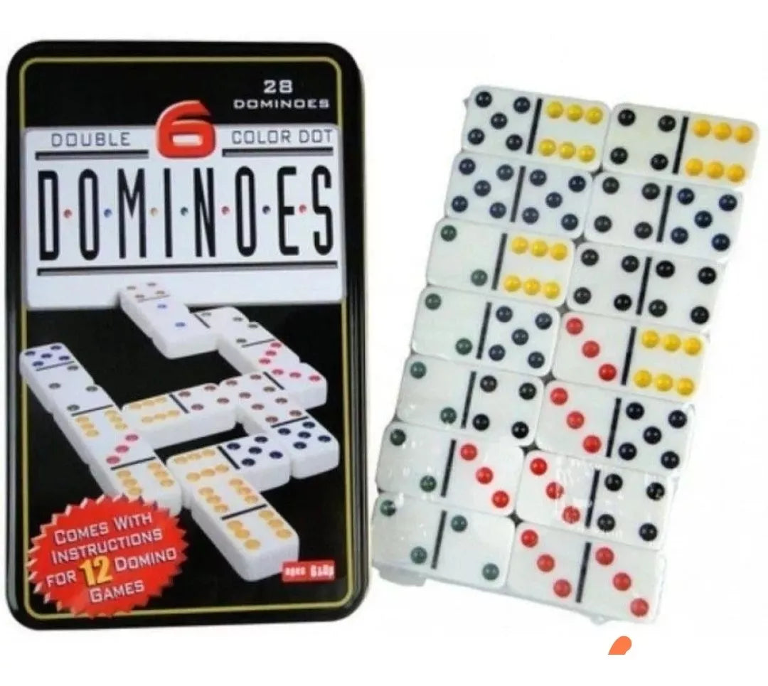 Dominó Chancho Caja Metálica 28 Pzs Puntos Colores