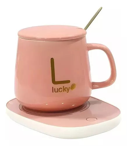 Taza C/ Calentador Eléctrico + Cuchara y Caja Rosada