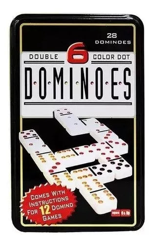 Dominó Chancho Caja Metálica 28 Pzs Puntos Colores