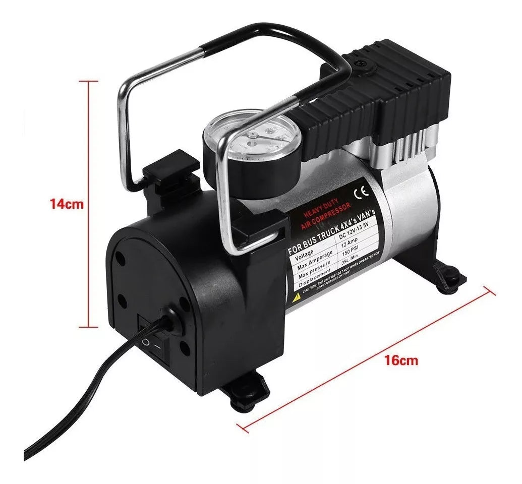 Compresor Inflador Aire Metalico Neumaticos Vehiculo Auto Moto 12v 150 PSI Multifuncional